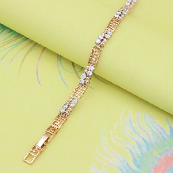 "Rose Gold CZ Bracelet with Greek Key Motif, Elegant Patterned Design, XPBL0750 - Picture 7 of 12